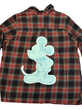 Mickey Mouse Upcycled T Shirt Flannel  Sparkly Shacket Unique Disney Disneyland